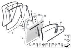 Накладки и уплотнения двери Зд для BMW G12 730Ld B57 (схема запасных частей)