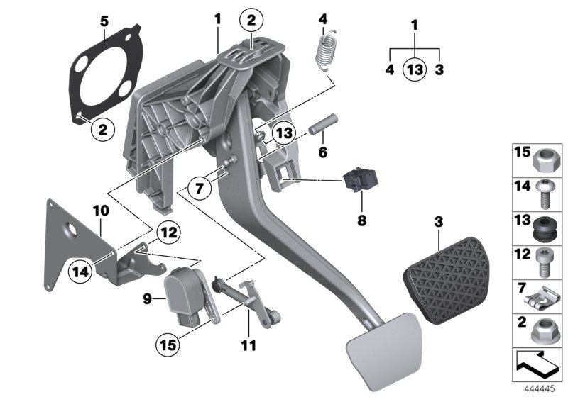 Педальный механизм АКПП для BMW F15 X5 40eX N20 (схема запчастей)