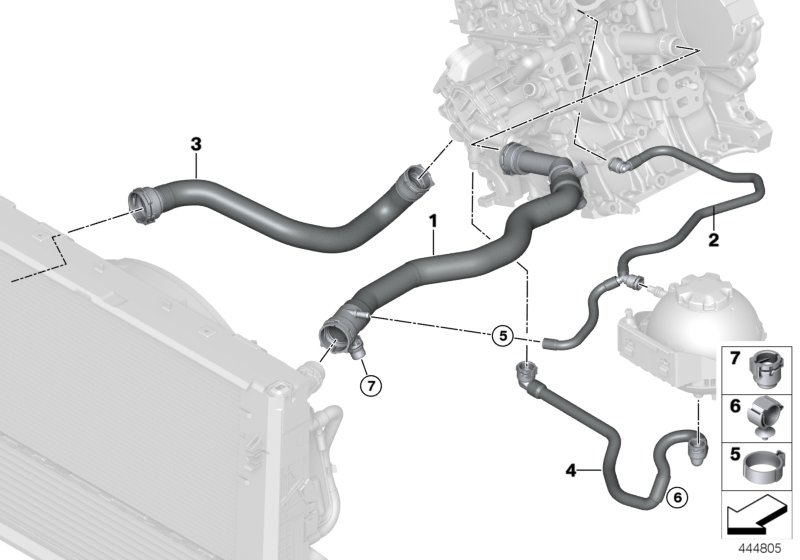 Шланги системы охлаждения для BMW F20N 116i B38 (схема запчастей)