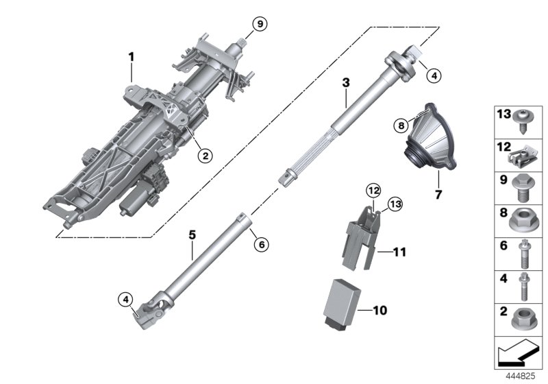 Рулевая колонка с электропр./доп.детали для BMW G30 540i B58 (схема запчастей)