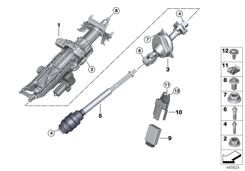 Рулевая колонка с электропр./доп.детали для BMW F91 M8 S63M (схема запчастей)