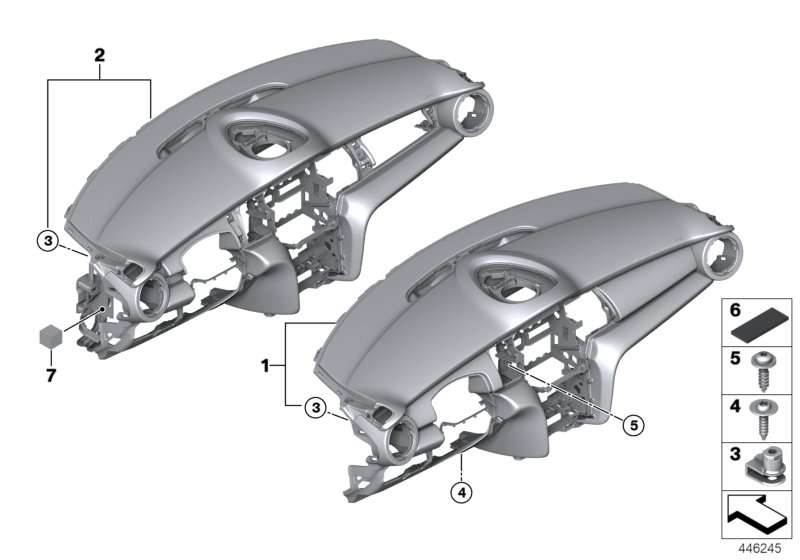 облицовка панели приборов для MINI F57 Cooper S B48C (схема запчастей)