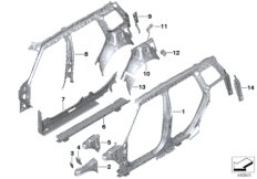 Детали бокового каркаса для MINI F54 One D B37 (схема запасных частей)
