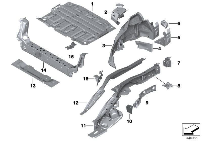 Пол багажника/брызговик Зд для BMW F54 Cooper S ALL4 B48C (схема запчастей)