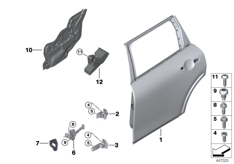 Задняя дверь - петля/ограничитель двери для MINI F54 Cooper SD B47 (схема запчастей)