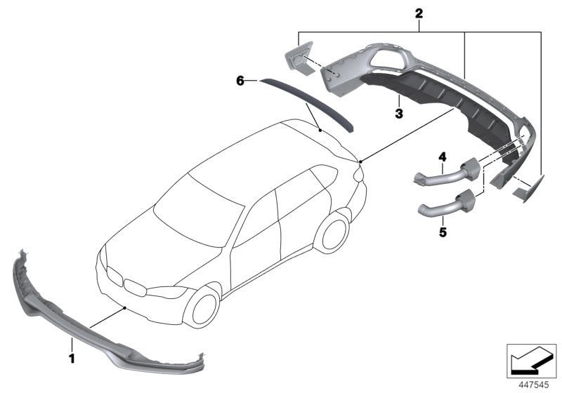 Аэродинамические компоненты для BMW F15 X5 25d B47 (схема запчастей)