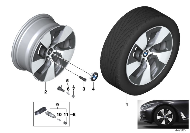 Л/с диск BMW турбинный дизайн 645 - 17'' для BMW G30 520i 1.6 B48 (схема запчастей)