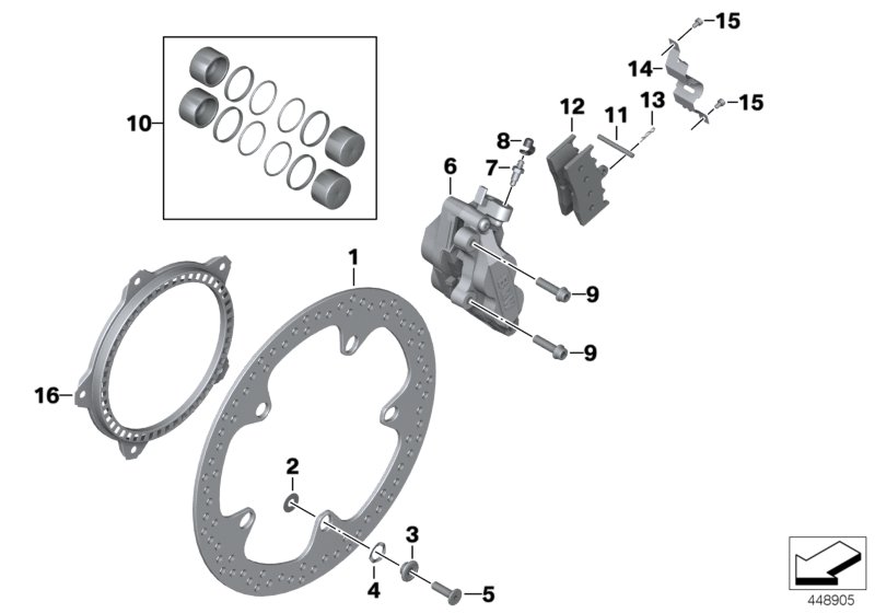 Тормозной механизм переднего колеса для MOTO R28 R 1150 R Rockster (0308,0318) 0 (схема запчастей)