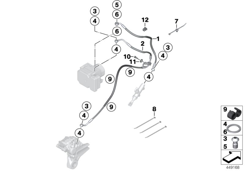 Трубопровод тормозного привода c ABS Зд для BMW K46 S 1000 RR 10 (0507,0517) 0 (схема запчастей)