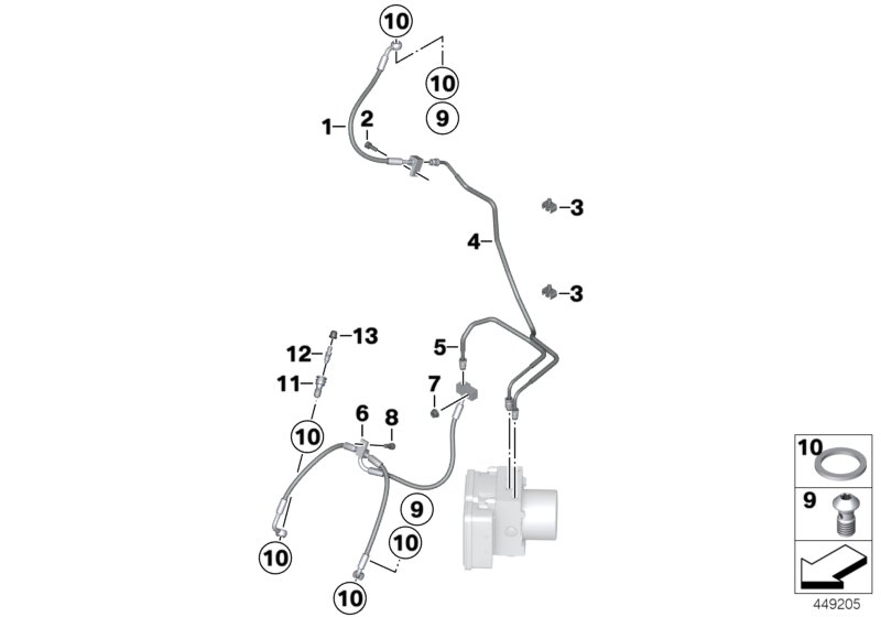 Трубопровод тормозного привода Пд для BMW K48 K 1600 GTL (0602, 0612) 0 (схема запчастей)