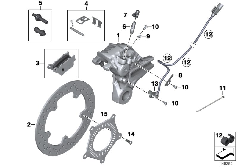 Тормозной механизм заднего колеса для BMW K46 S 1000 RR 12 (0524,0534) 0 (схема запчастей)