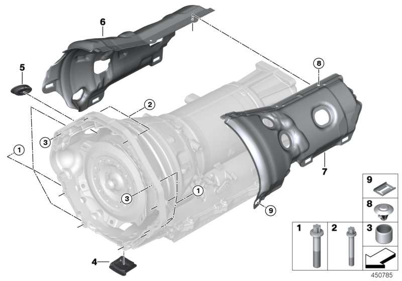 Крепление/дополнит.элементы КПП для BMW G30 M550iX N63R (схема запчастей)