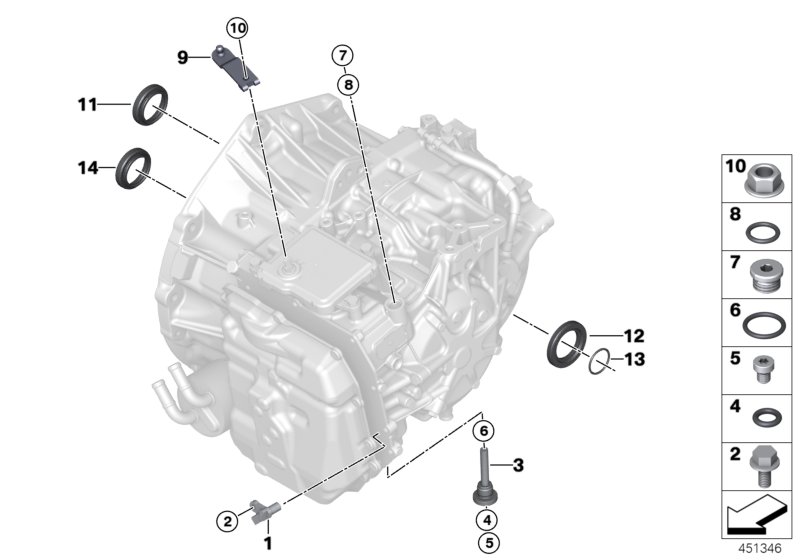 GA6F21AW доп.элементы/уплотнения для BMW I12N i8 B38X (схема запчастей)