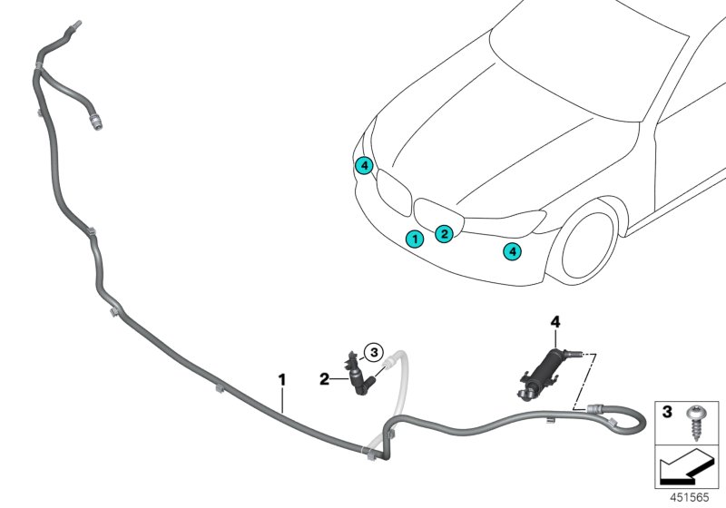 Детали системы омывателей фар для BMW G11 730i B48 (схема запчастей)