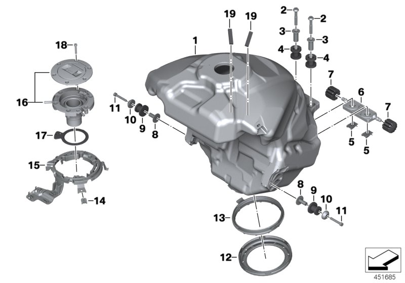 Топливный бак/деталь крепления для BMW K49 S 1000 XR (0D03, 0D13) 0 (схема запчастей)