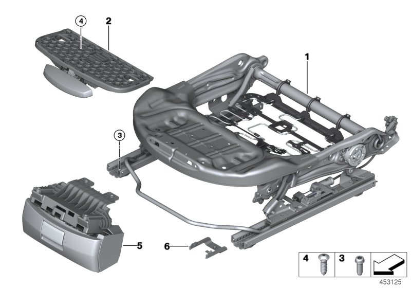 Каркас подушки переднего сиденья для BMW F46 218d B47 (схема запчастей)