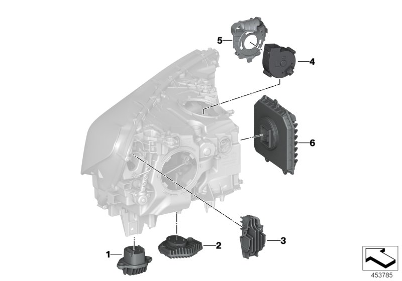 Электронные компоненты фары для BMW G12 750Li N63R (схема запчастей)