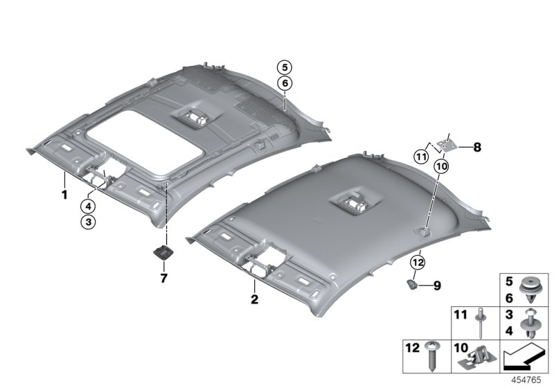 Потолок для BMW F26 X4 20iX N20 (схема запчастей)