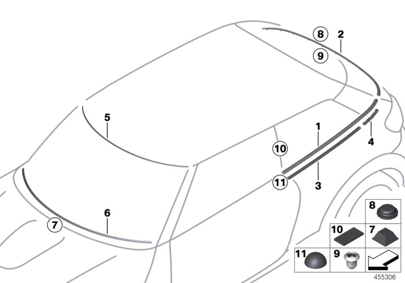 Остекление, дополнительные элементы для BMW R61 Cooper D 1.6 N47N (схема запчастей)