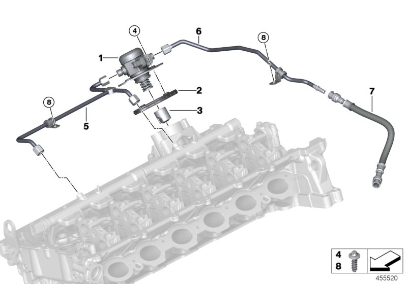 Насос высокого давления/трубопроводы для BMW F30N 340iX B58 (схема запчастей)