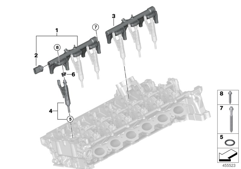 Топл.маг.выс.давления/форсунка для BMW F30N 340iX B58 (схема запчастей)