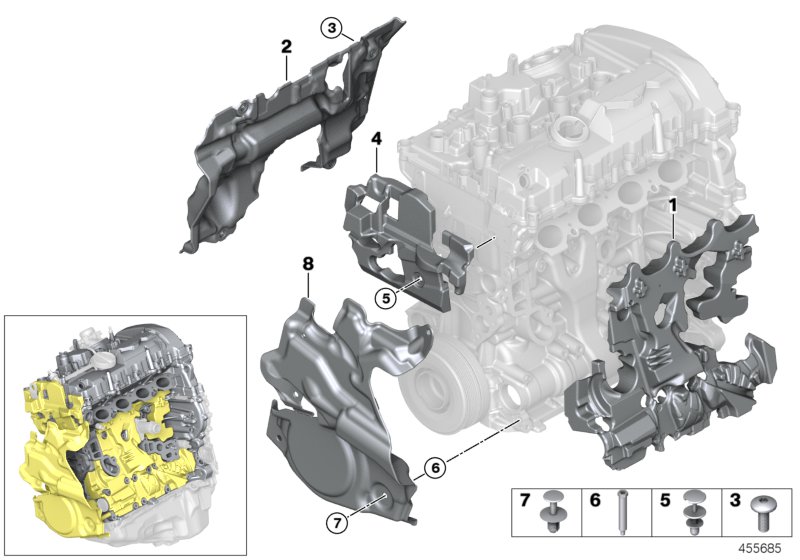 Звукоизоляционный кожух двигателя для BMW F34N 330iX B48 (схема запчастей)