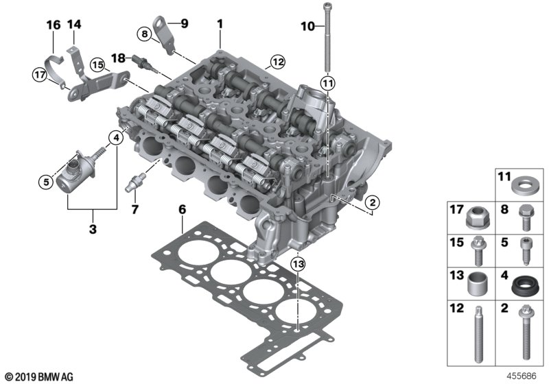 Головка блока цилиндров-доп.элементы для BMW F34N 320iX B48 (схема запчастей)