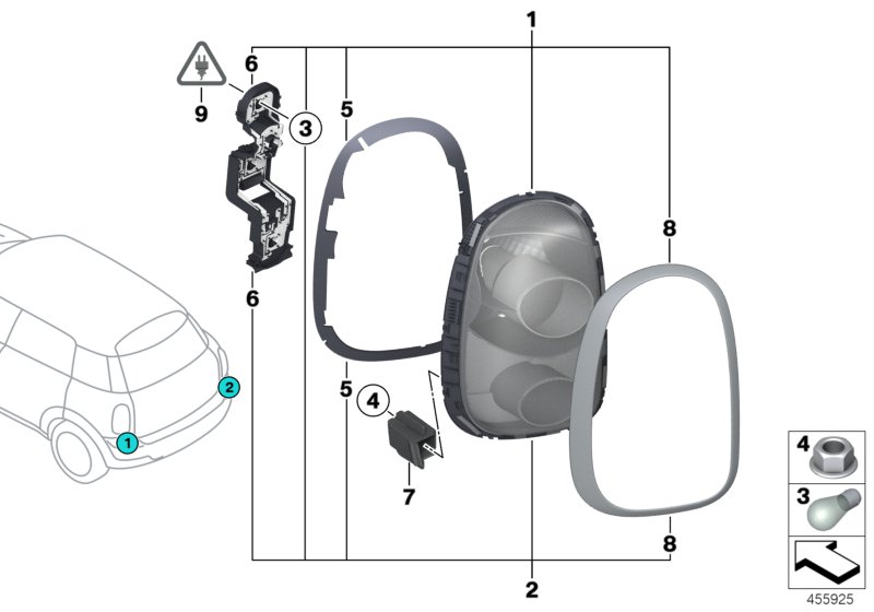 Блок задних фонарей для BMW R60 JCW ALL4 N18 (схема запчастей)