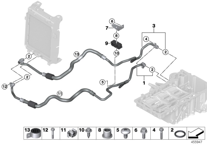 Трубопровод радиатора охл.масла в двиг. для BMW F16 X6 50iX 4.0 N63N (схема запчастей)