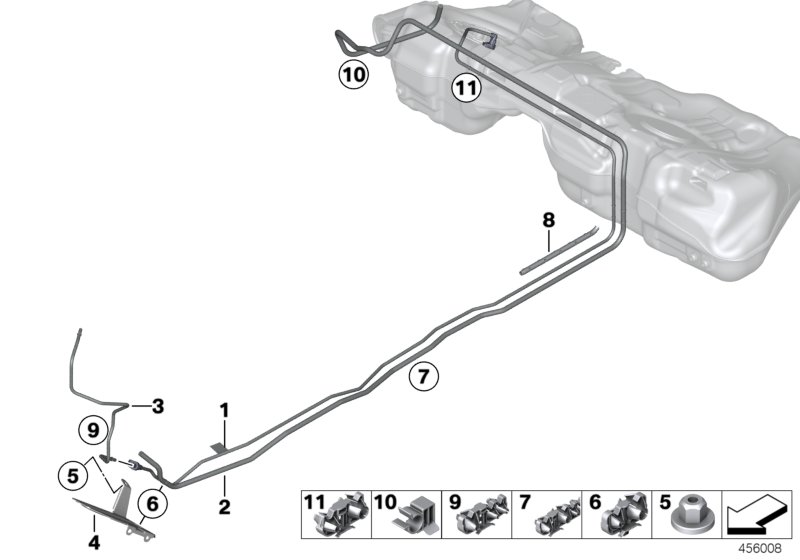 Топливопроводы/элементы крепления для BMW F22 218i B38 (схема запчастей)