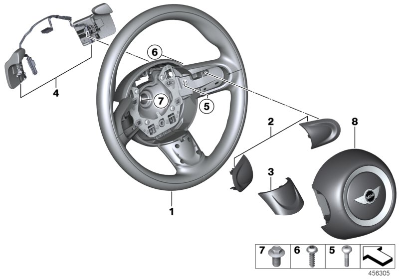 Спорт.рул.колесо с НПБ и переключат.КПП для MINI R61 Cooper D 2.0 N47N (схема запчастей)