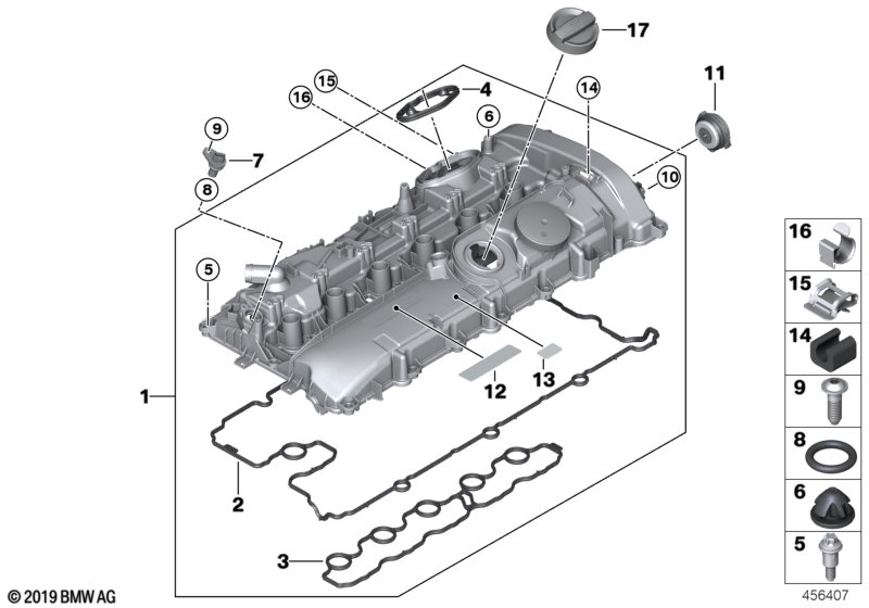 Крышка головки блока цилиндров/доп.эл. для BMW F23N M240iX B58 (схема запчастей)