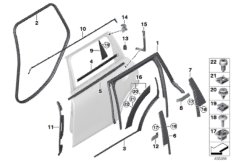 Накладки и уплотнения двери Зд для BMW F54N Cooper S B46C (схема запасных частей)