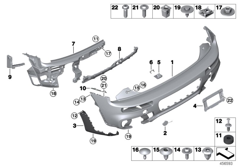 Облицовка аэродинамического к-та Зд для BMW F54 Cooper S B48C (схема запчастей)
