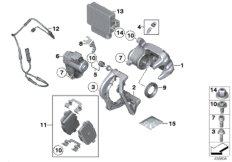 Задний тормоз - блок управления EMF для BMW F11 530d N57N (схема запасных частей)