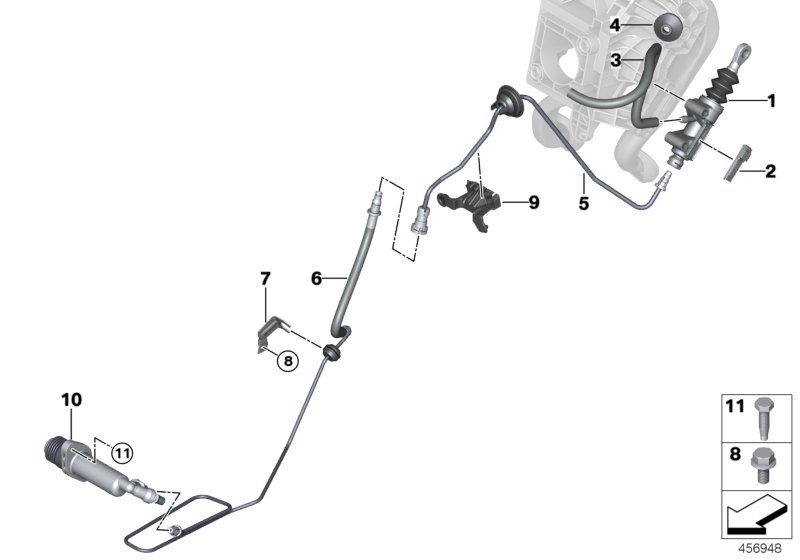 Привод управления сцеплением для BMW F57 Cooper D B37 (схема запчастей)