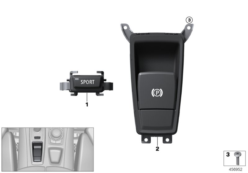 Выключатель парковочного тормоза для BMW E70N X5 35iX N55 (схема запчастей)