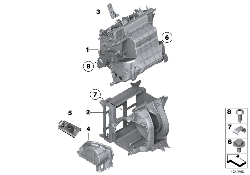 Детали корпуса блока задн.кондиционера для BMW G12 740LiX B58 (схема запчастей)