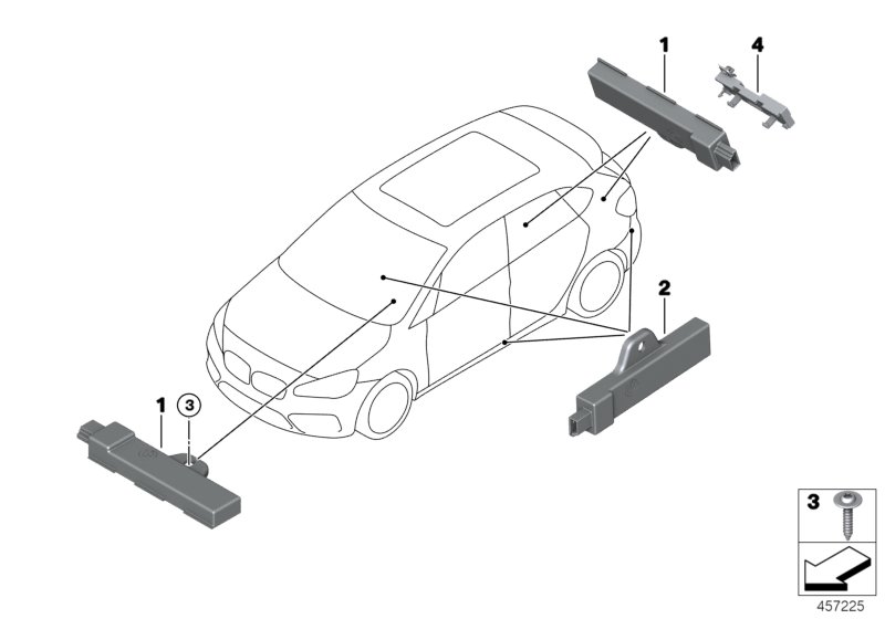 Детали антенны комфортного доступа для BMW F46 218i B38C (схема запчастей)