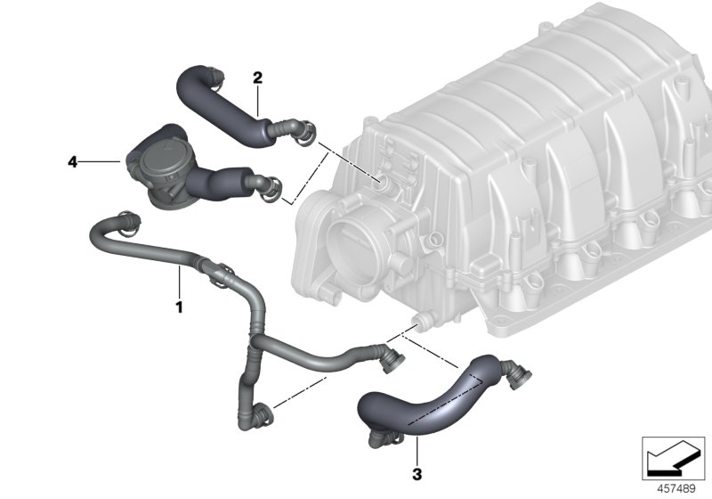 Система вентиляции картера для BMW E65 735i N62 (схема запчастей)