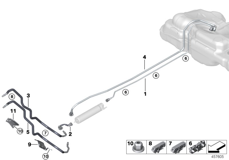 Топливопровод/ элементы крепления для BMW F48 X1 20dX B47D (схема запчастей)