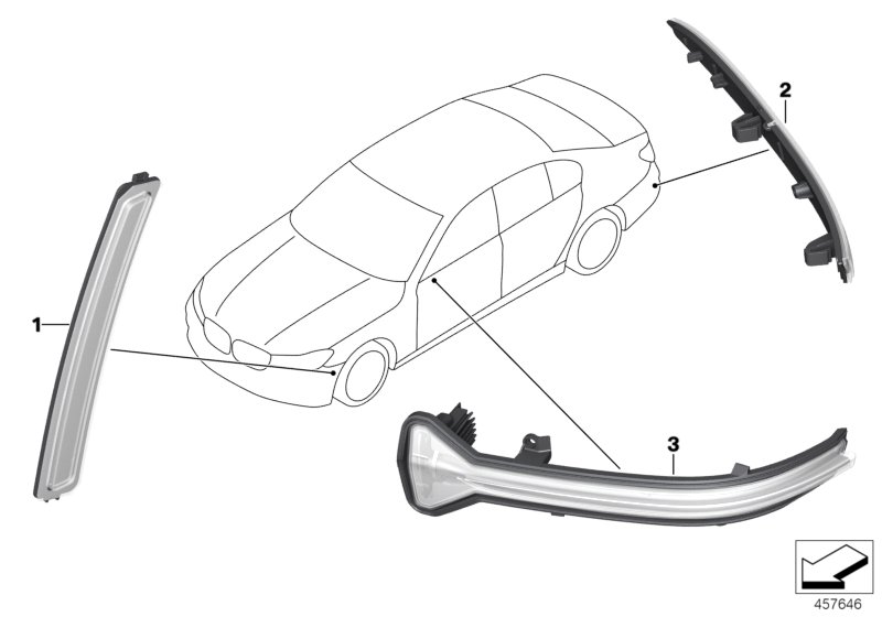 Отражатель/доп.указатель поворота для BMW G12 730LdX B57 (схема запчастей)