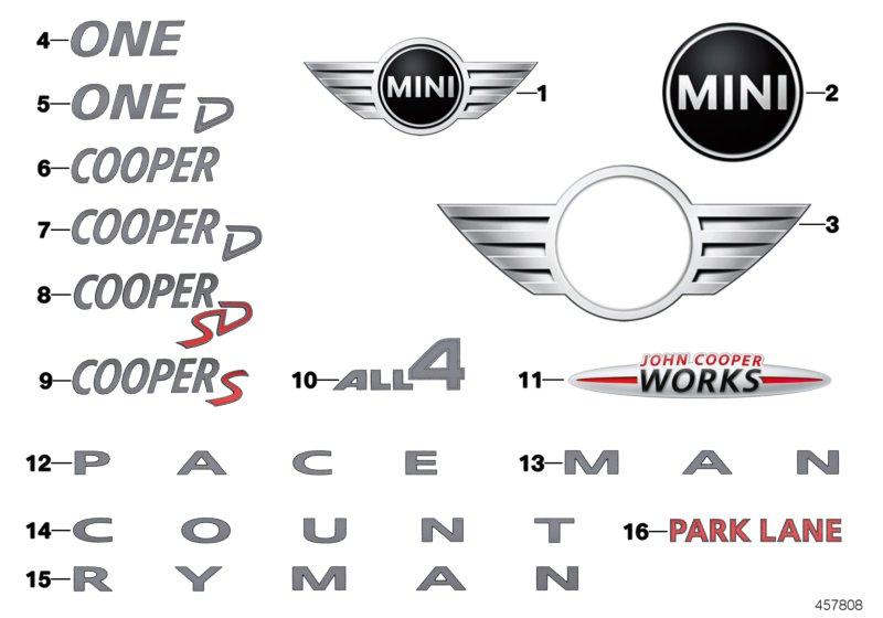 Эмблемы / надписи для BMW R60 JCW ALL4 N18 (схема запчастей)