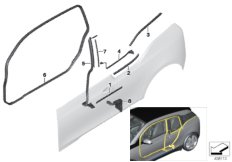 Накладки и уплотнения двери Зд для BMW I01N i3s 94Ah Rex XB4 (схема запасных частей)