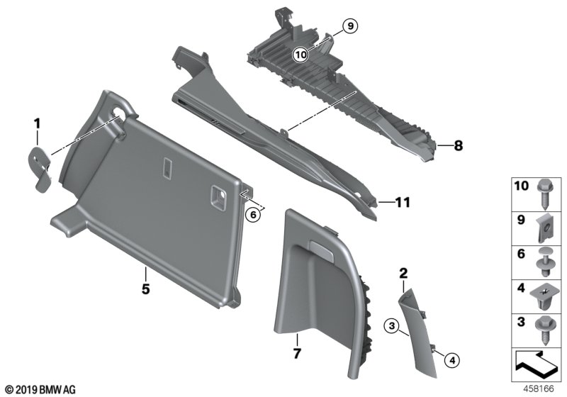 Обшивка багажного отделения П для BMW F16 X6 30dX N57N (схема запчастей)