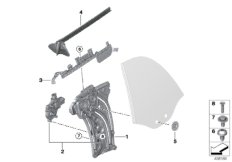 Механизм перемещения стекла двери Зд для BMW F57 Cooper B38C (схема запасных частей)