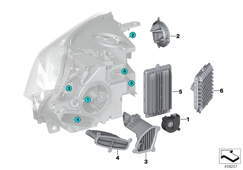 Детали светодиодной фары для BMW F15 X5 50iX 4.0 N63N (схема запчастей)
