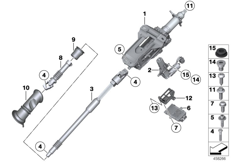 Рулевая колонка с электропр./доп.детали для BMW RR2 Drophead N73 (схема запчастей)