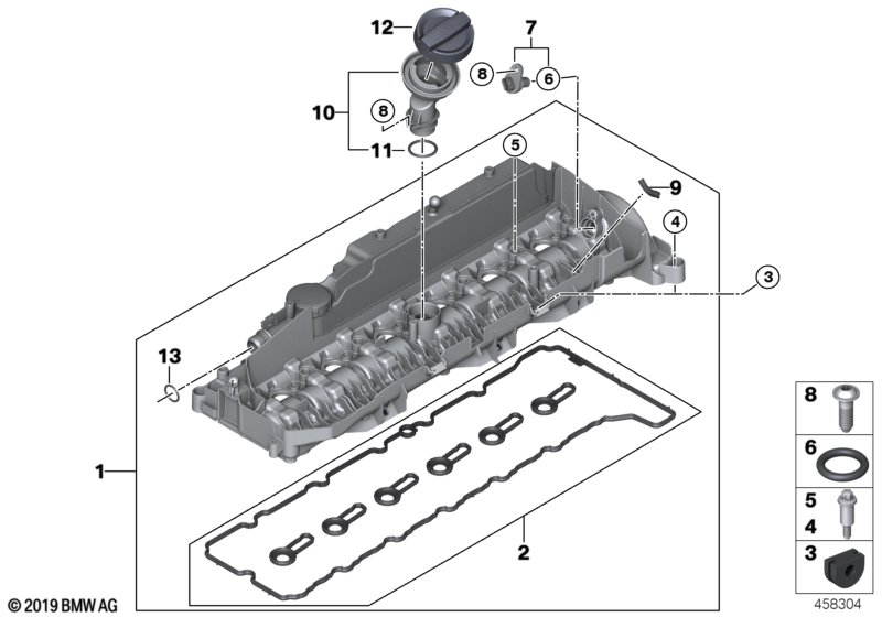 Крышка головки блока цилиндров/доп.эл. для BMW G02 X4 30dX B57 (схема запчастей)