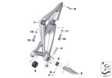 Планка упора для ног/упор для ног Зд для BMW K40 K 1200 S (0581,0591) 0 (схема запасных частей)